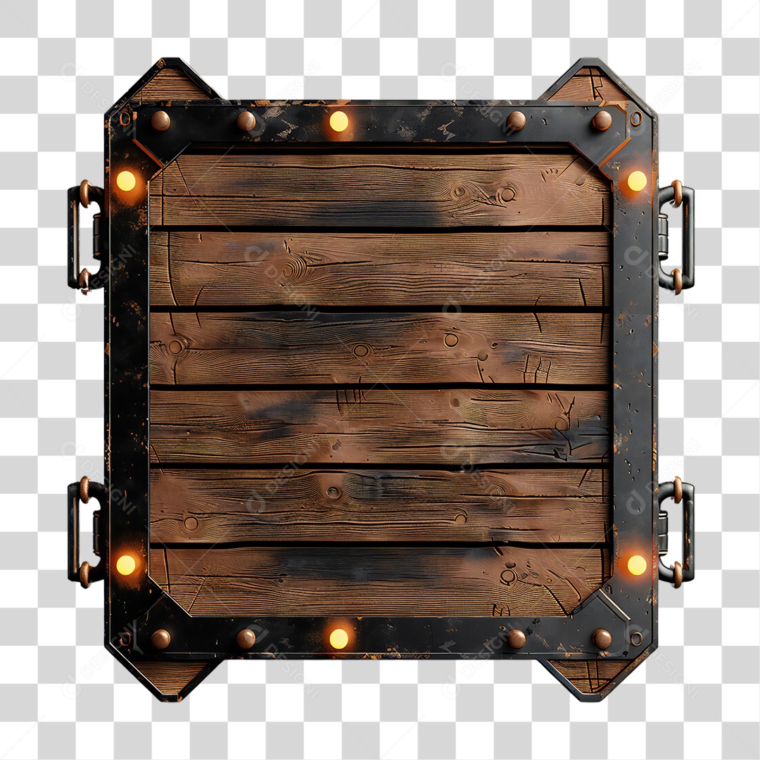 Elemento 3D Placa de Madeira com Luzes PNG Transparente