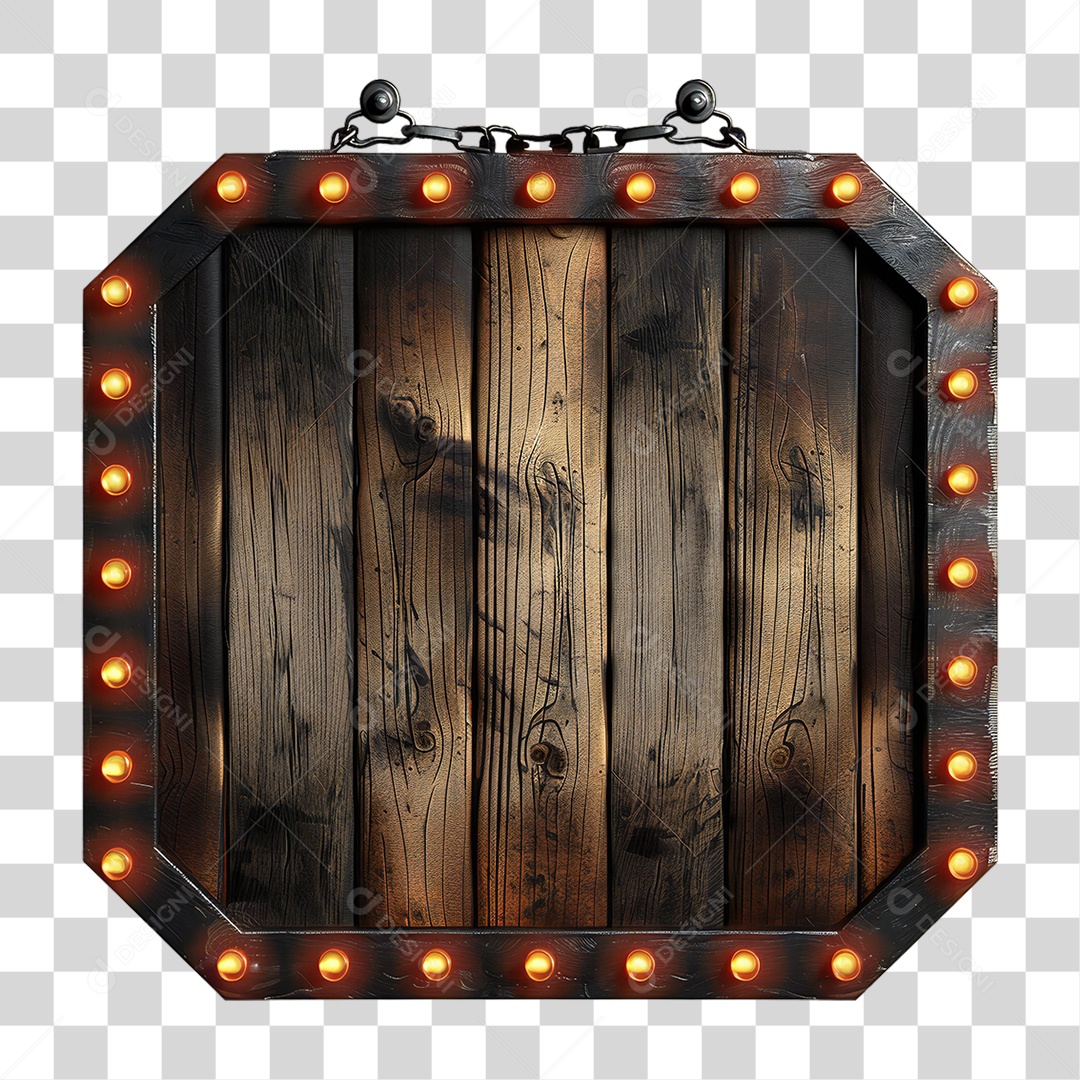 Elemento 3D Placa de Madeira com Luzes PNG Transparente