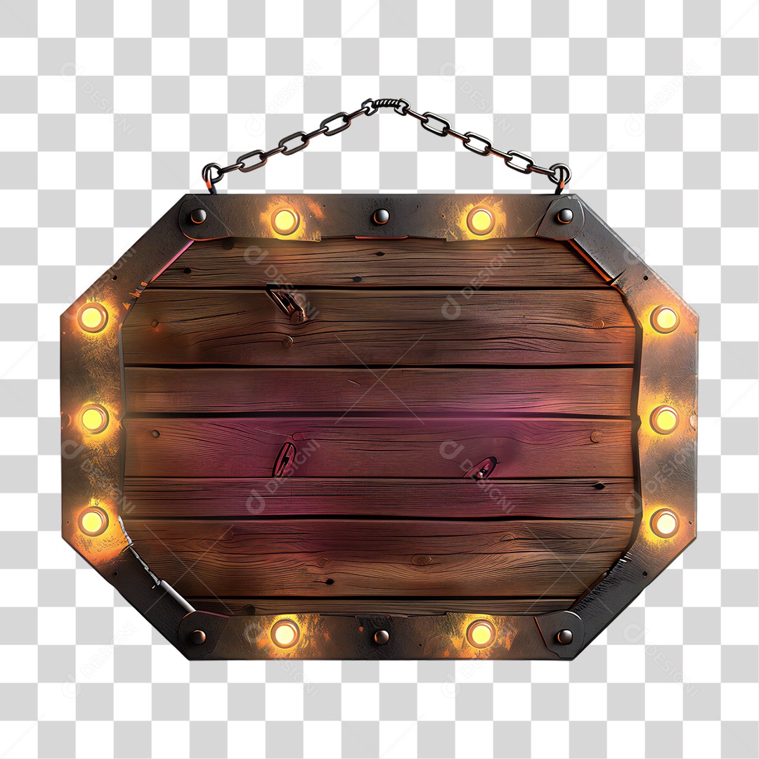 Elemento 3D Placa de Madeira com Luzes PNG Transparente