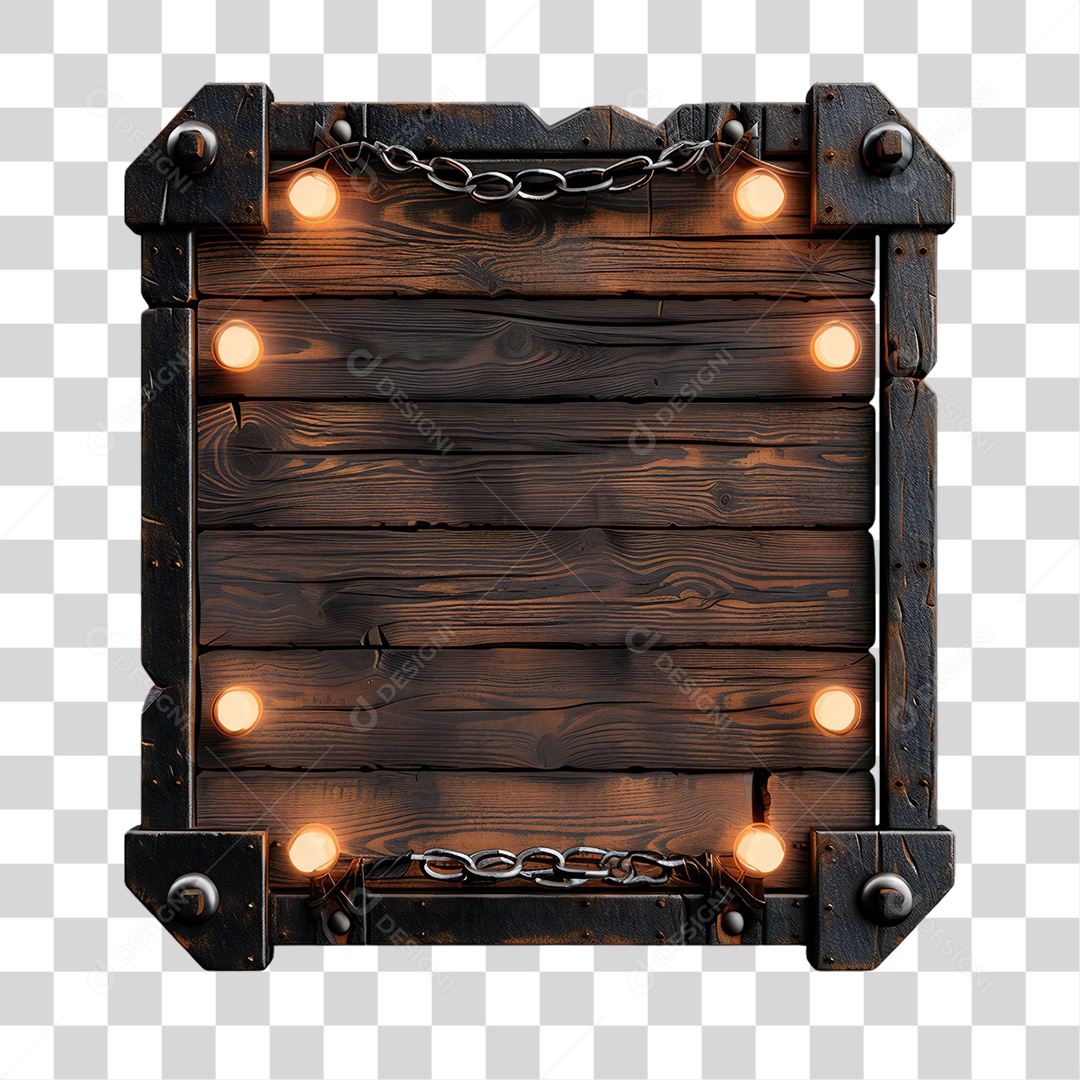 Elemento 3D Placa de Madeira com Luzes PNG Transparente