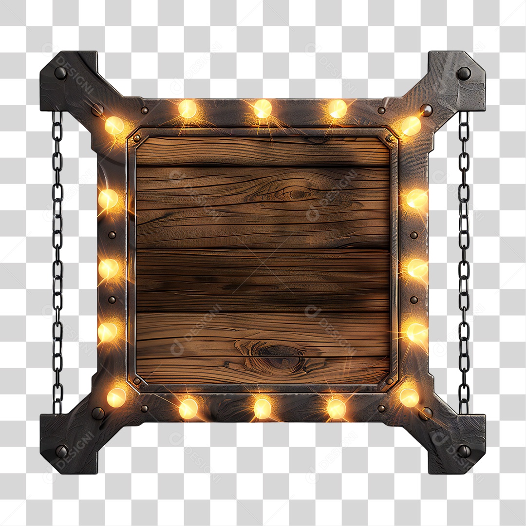 Elemento 3D Placa de Madeira com Luzes PNG Transparente