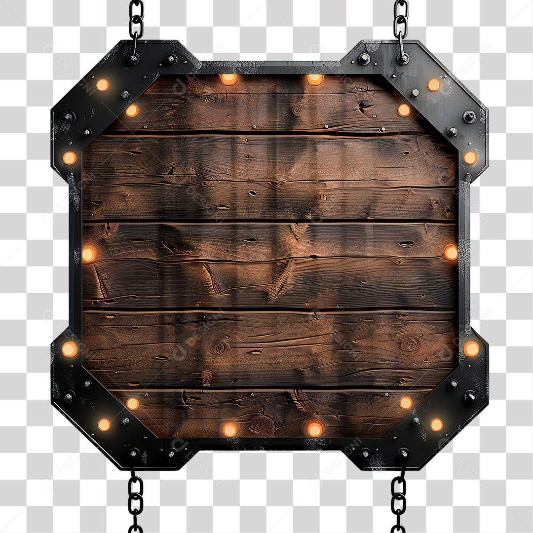 Elemento 3D Placa de Madeira com Luzes PNG Transparente