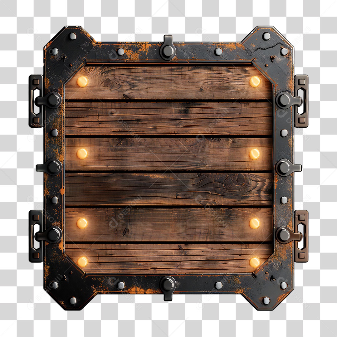 Elemento 3D Placa de Madeira com Luzes PNG Transparente