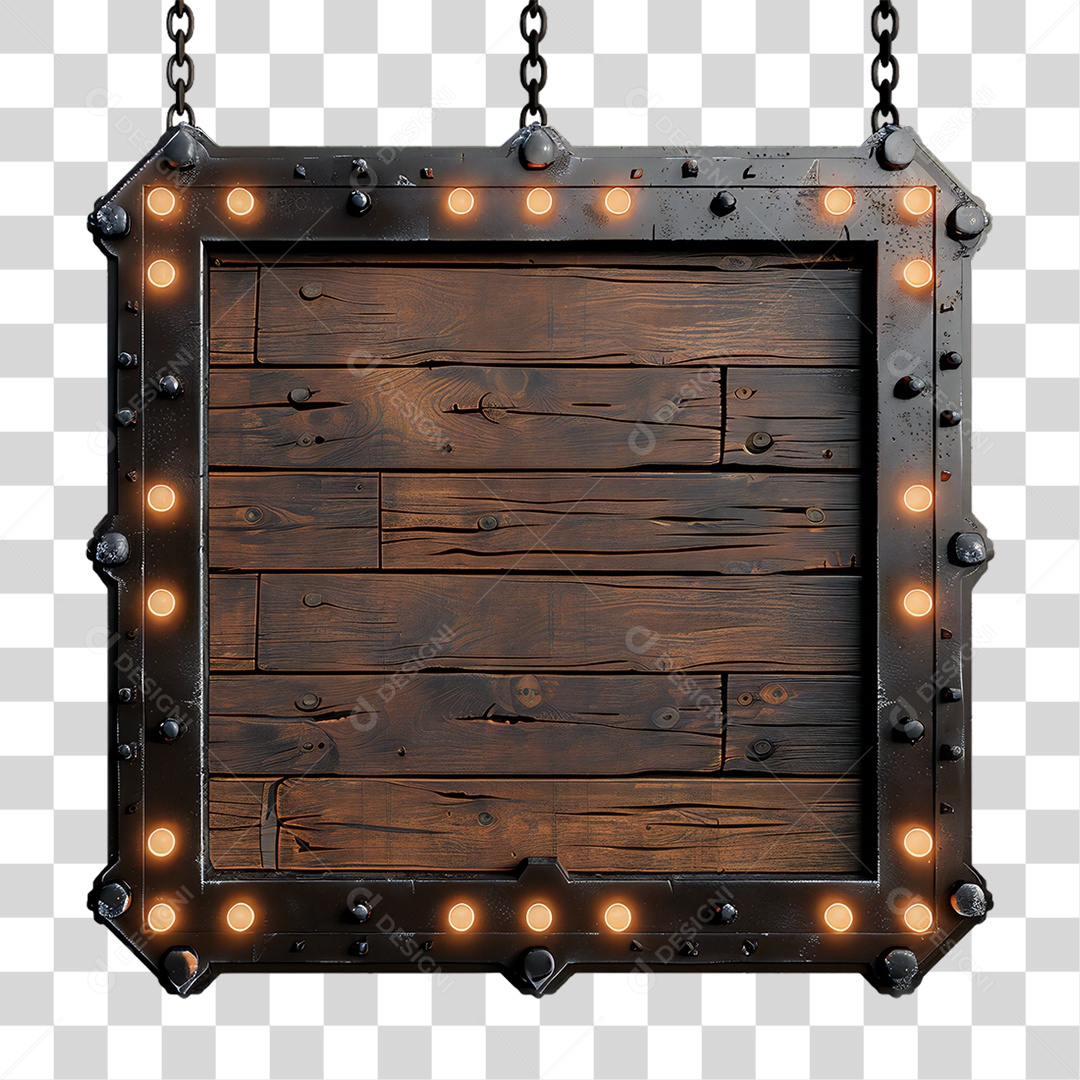 Elemento 3D Placa de Madeira com Luzes PNG Transparente