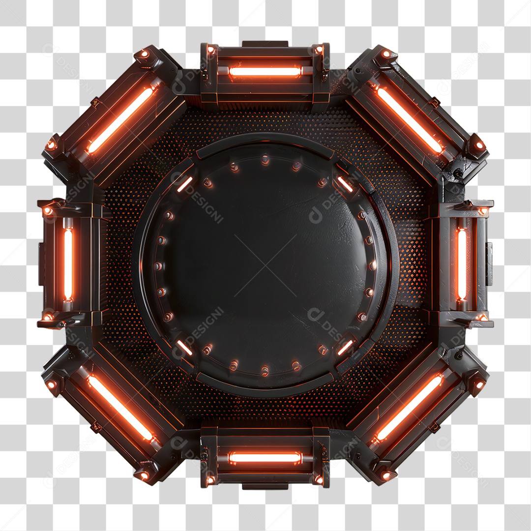 Elemento 3D Placa de Metal e Neon PNG Transparente