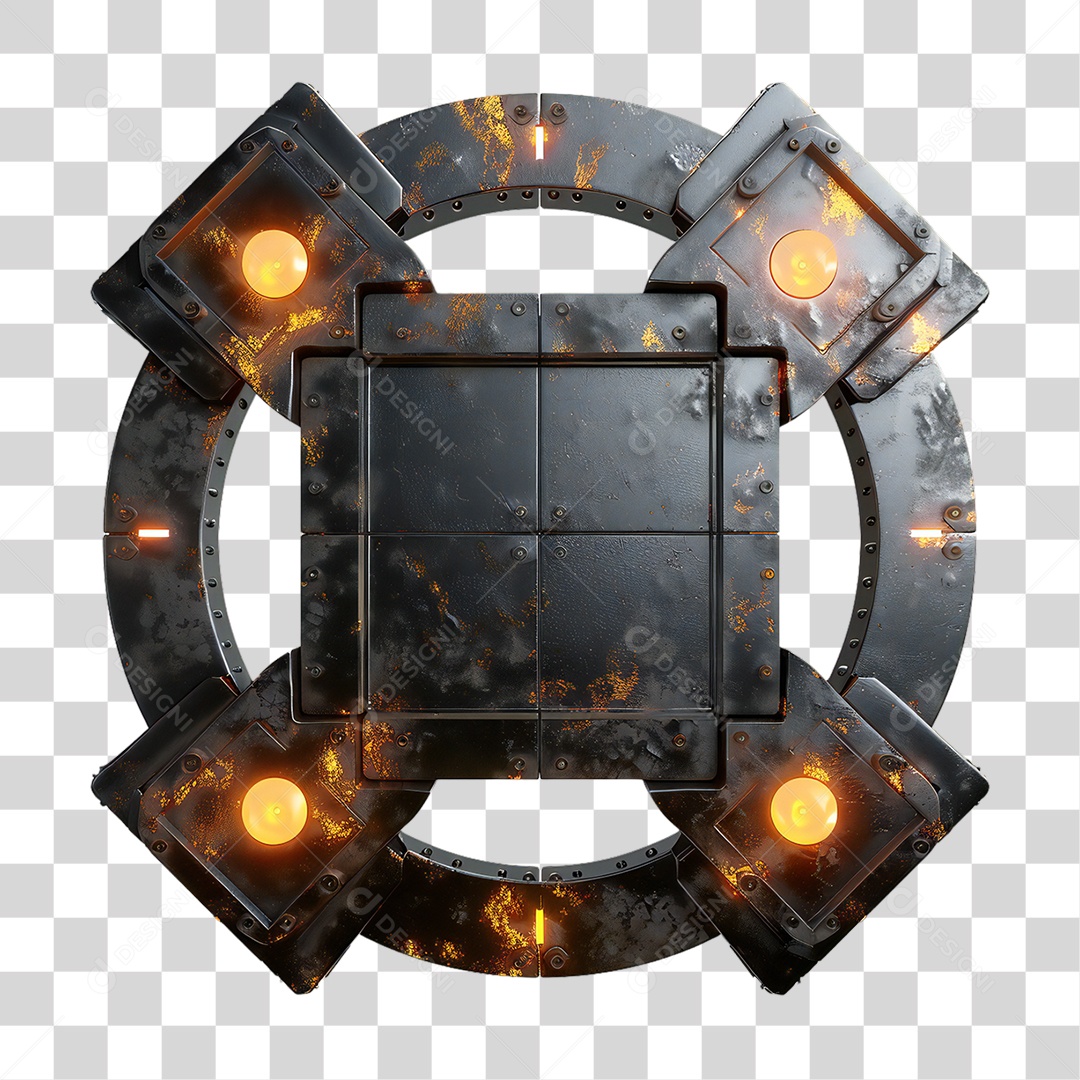 Elemento 3D Placa de Metal e Neon PNG Transparente