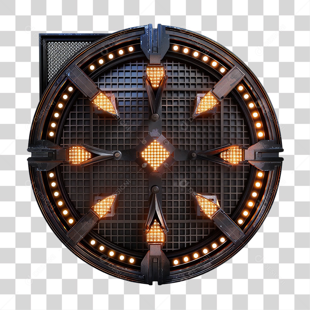 Elemento 3D Placa de Metal e Neon PNG Transparente