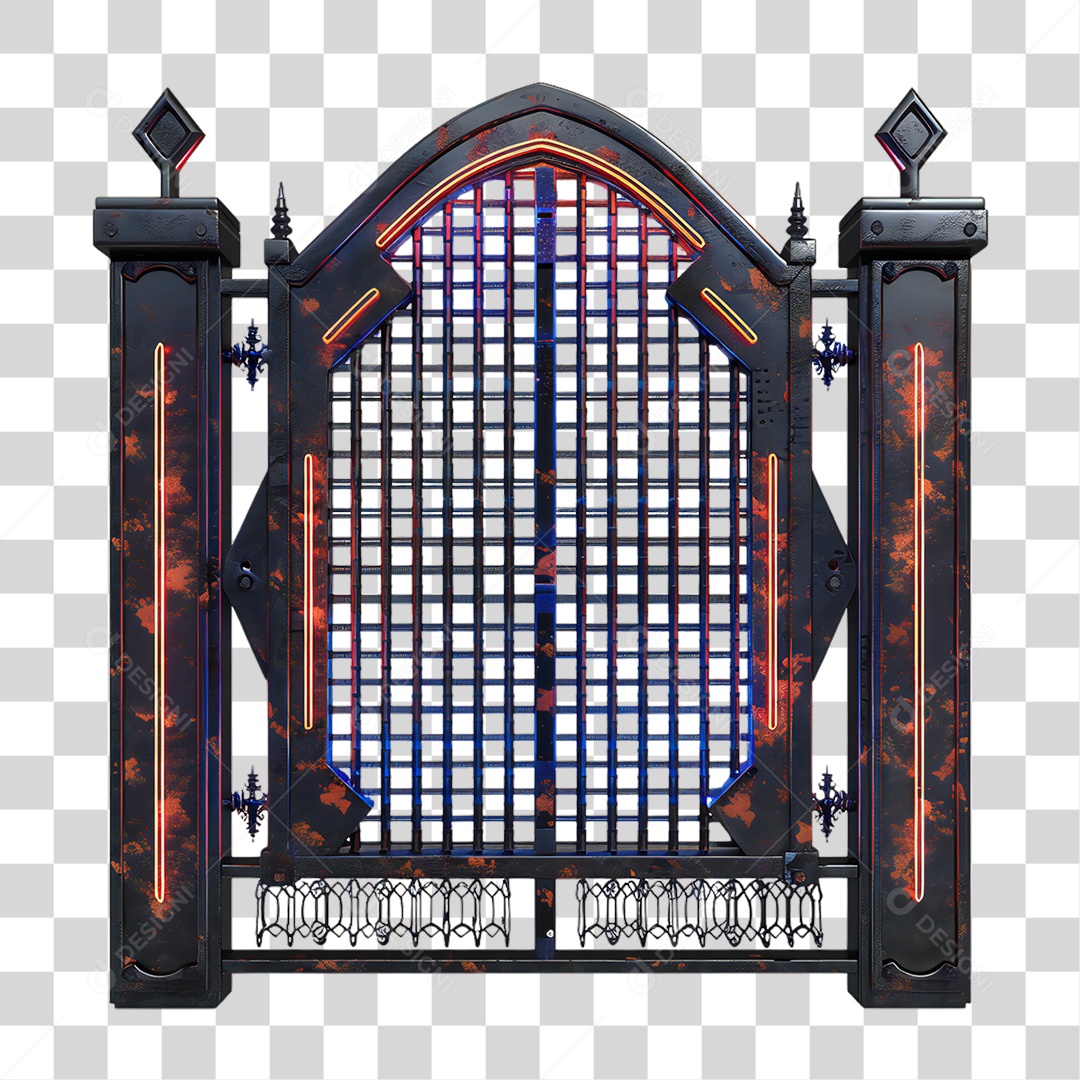 Elemento 3D Placa de Metal e Neon PNG Transparente