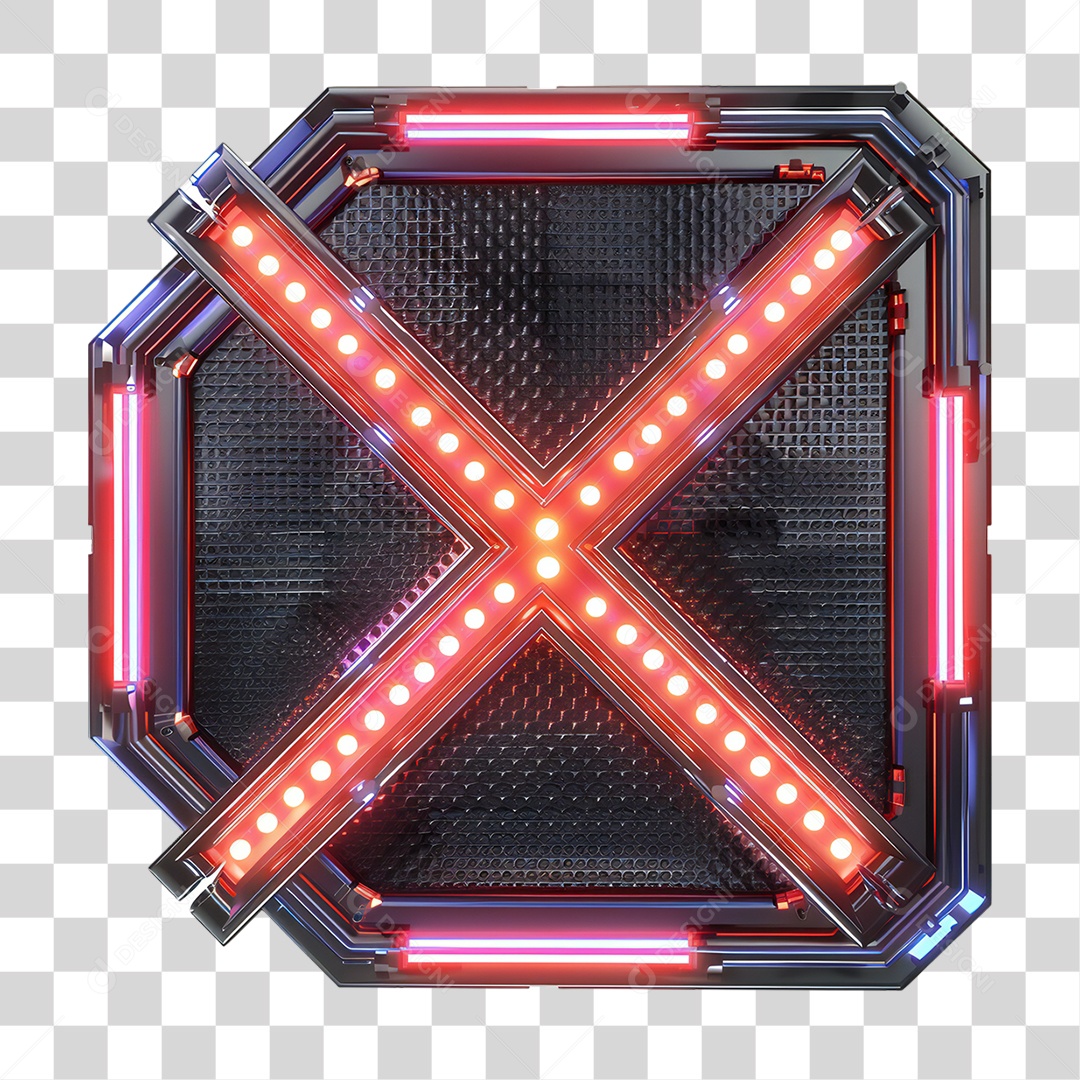 Elemento 3D Placa de Metal e Neon PNG Transparente