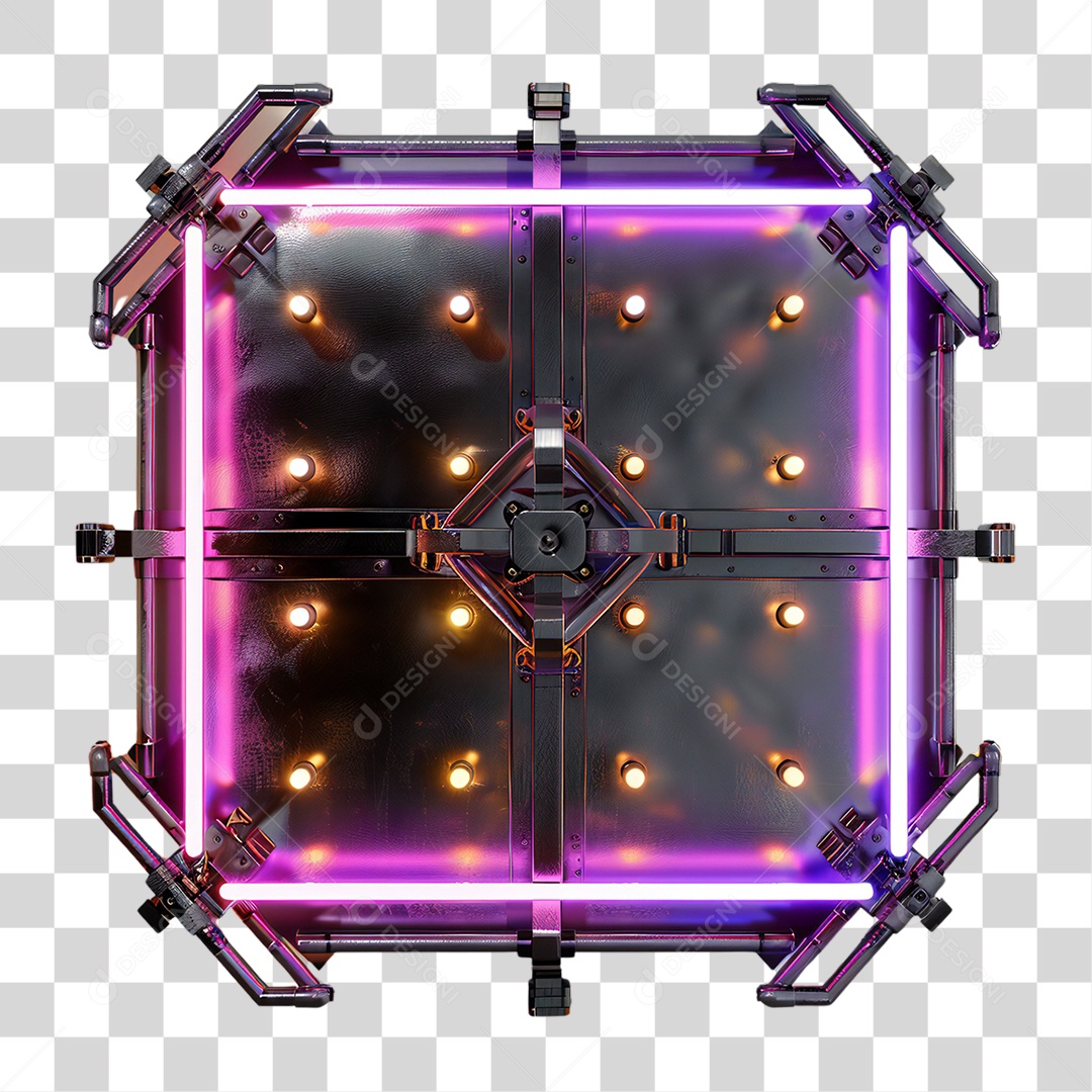 Elemento 3D Placa de Metal e Neon PNG Transparente