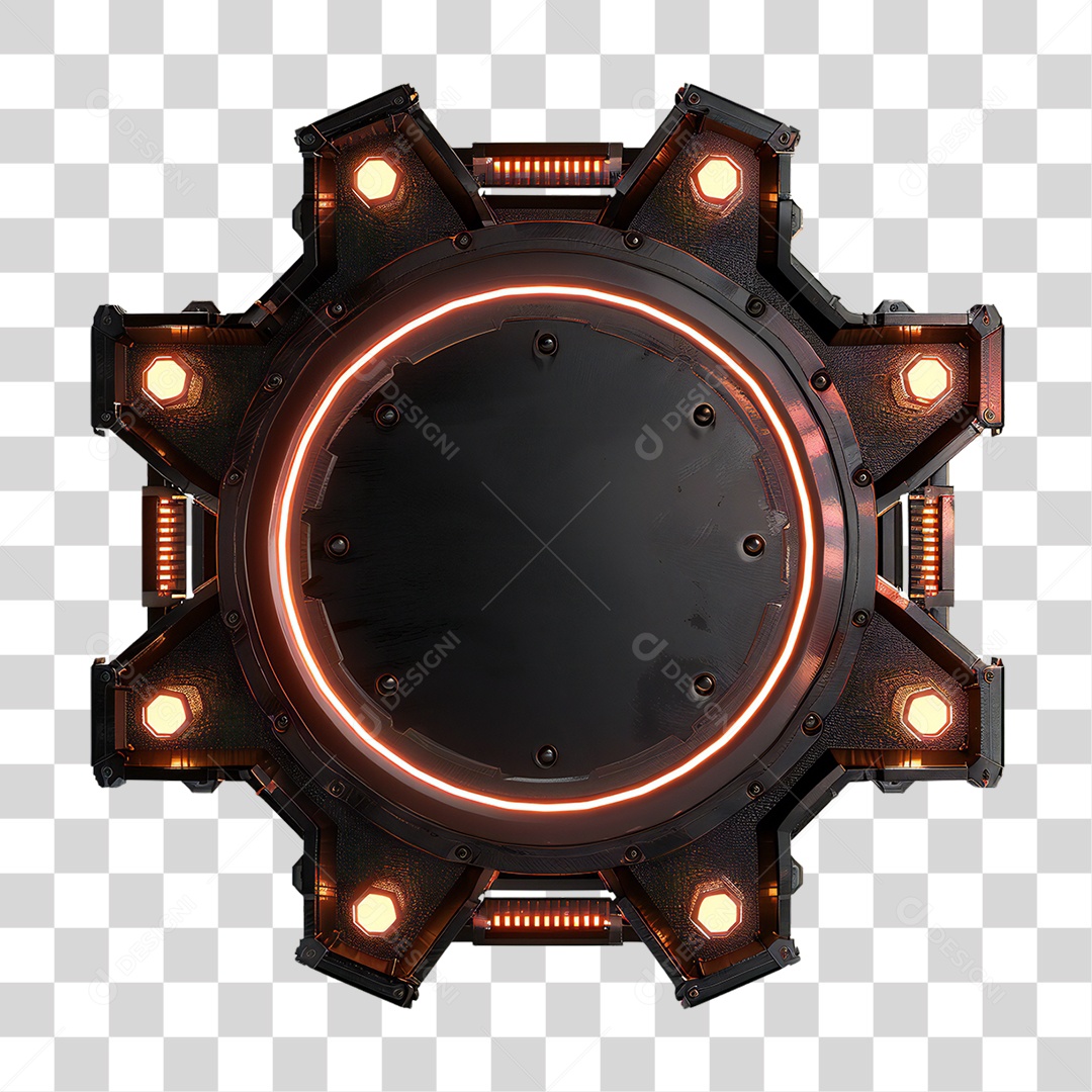 Elemento 3D Placa de Metal e Neon PNG Transparente