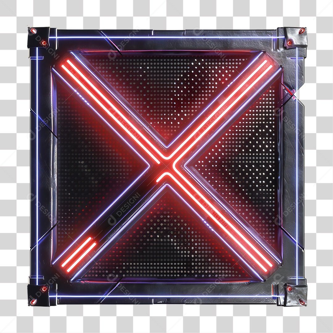 Elemento 3D Placa de Metal e Neon PNG Transparente