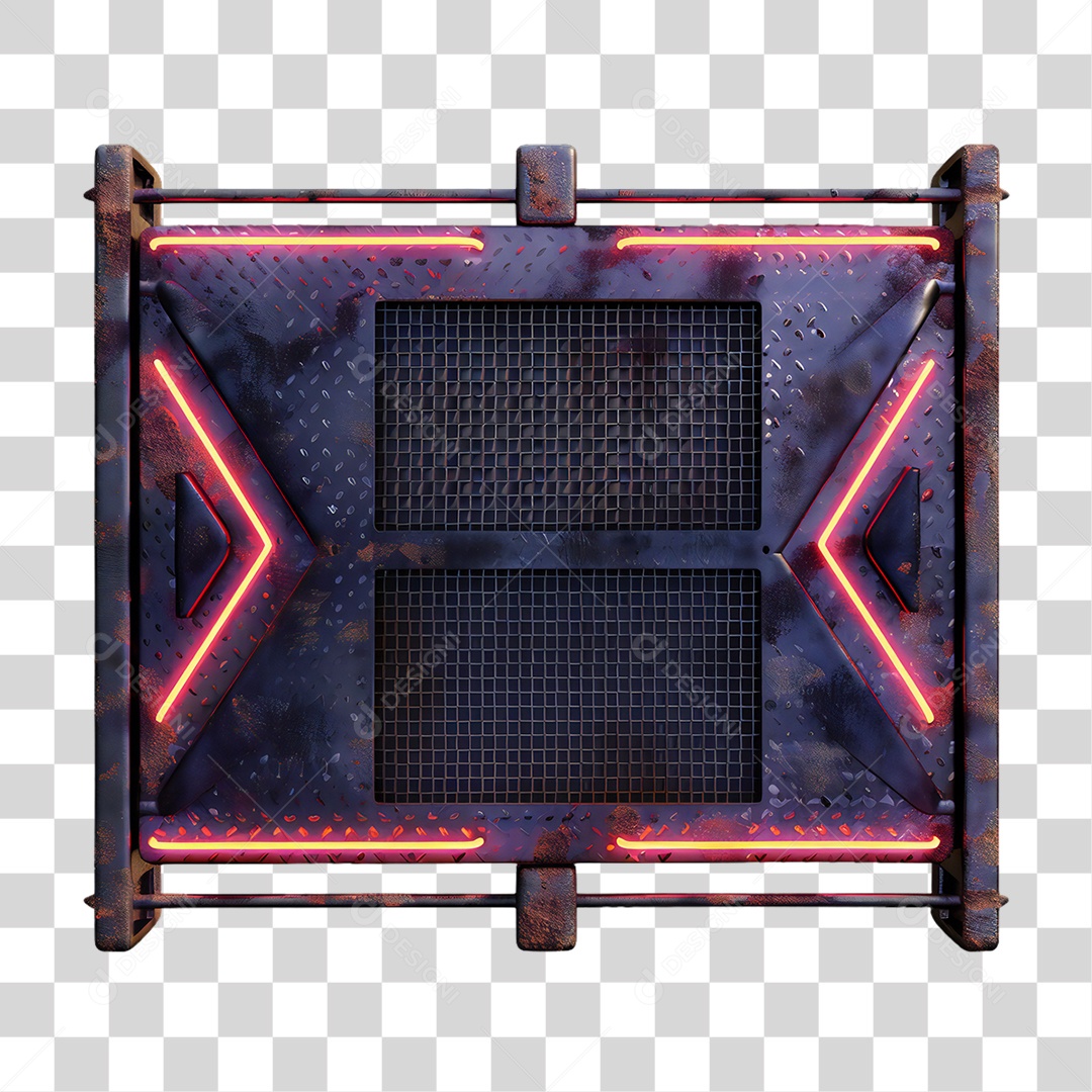 Elemento 3D Placa de Metal e Neon PNG Transparente