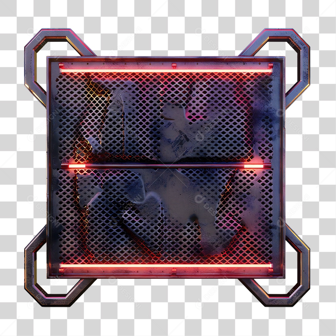 Elemento 3D Placa de Metal e Neon PNG Transparente