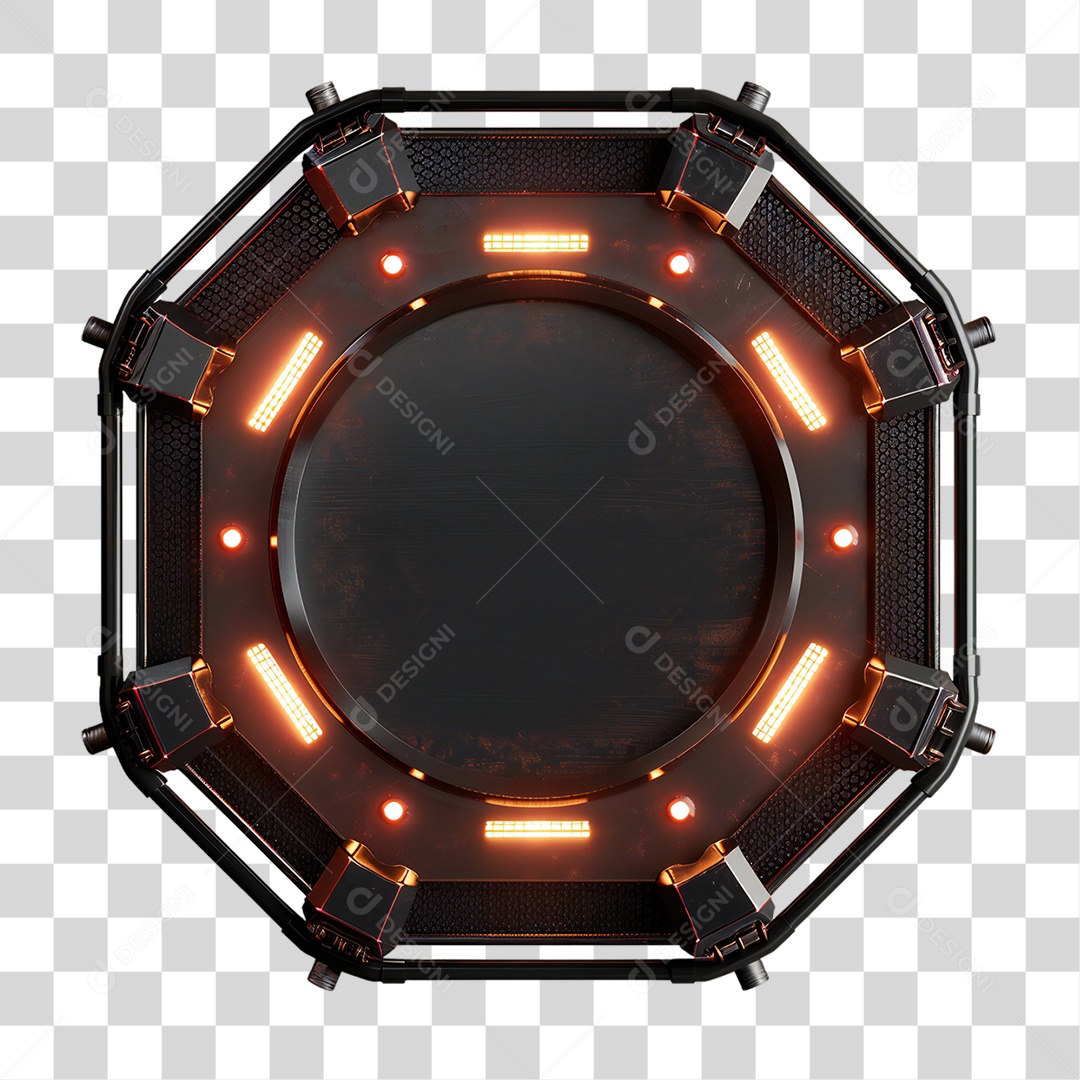 Elemento 3D Placa de Metal e Neon PNG Transparente