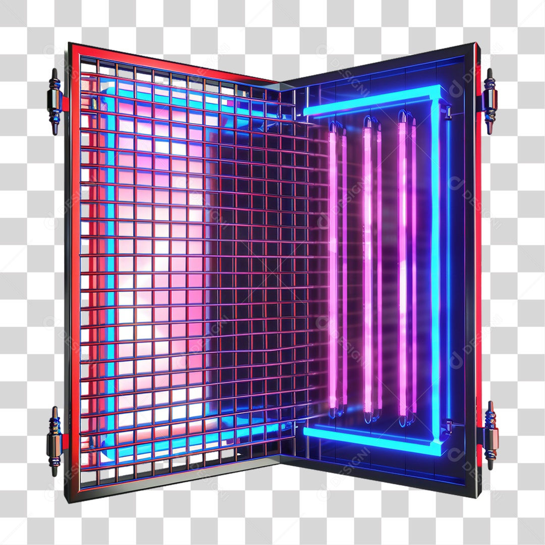 Elemento 3D Placa de Metal e Neon PNG Transparente