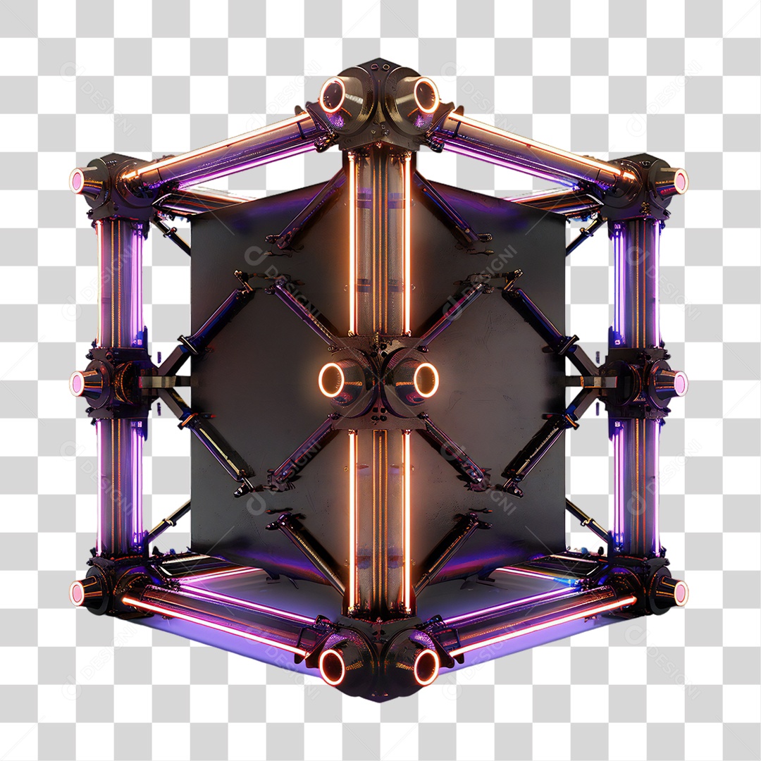 Elemento 3D Placa de Metal e Neon PNG Transparente