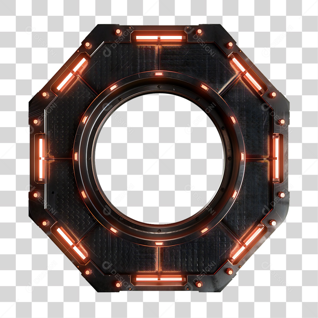 Elemento 3D Placa de Metal e Neon PNG Transparente