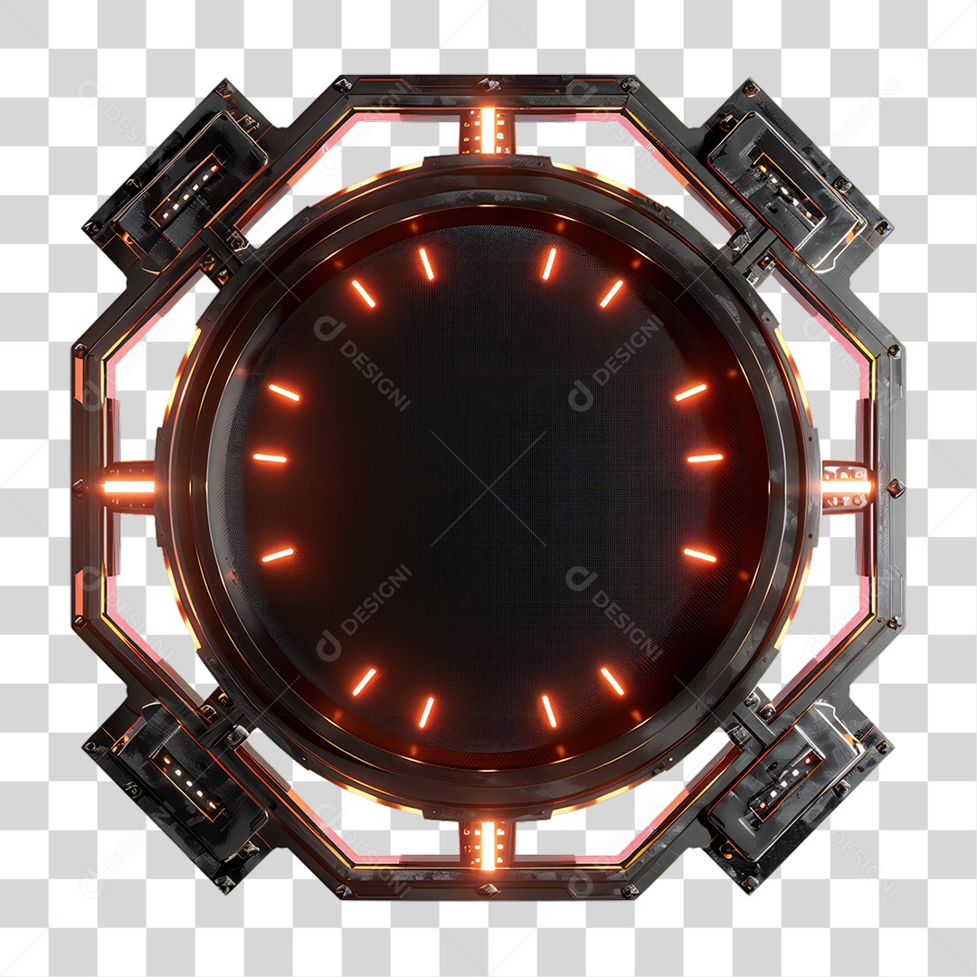 Elemento 3D Placa de Metal e Neon PNG Transparente