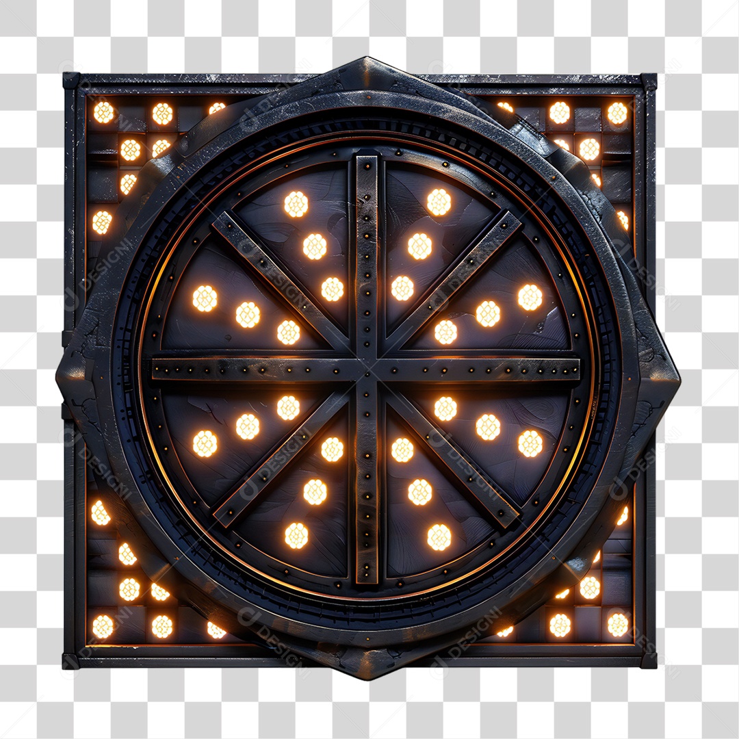 Elemento 3D Placa de Metal e Neon PNG Transparente