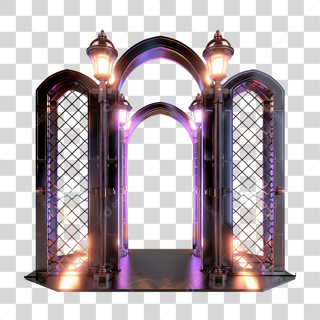 Elemento 3D Placa de Metal e Neon PNG Transparente