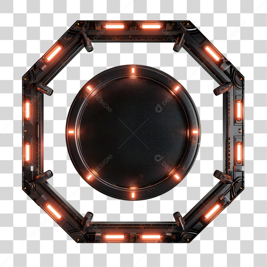 Elemento 3D Placa de Metal e Neon PNG Transparente