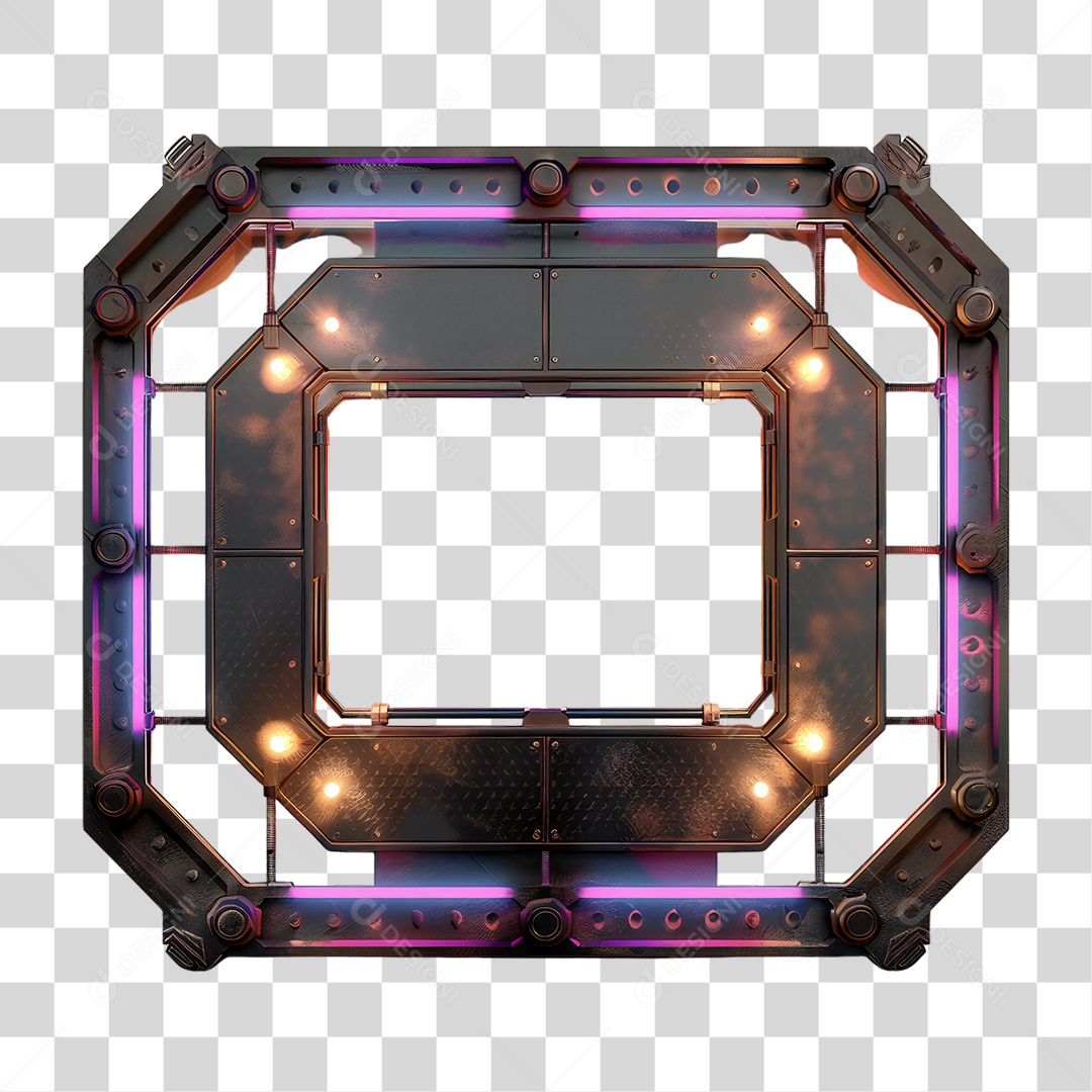 Elemento 3D Placa de Metal e Neon PNG Transparente