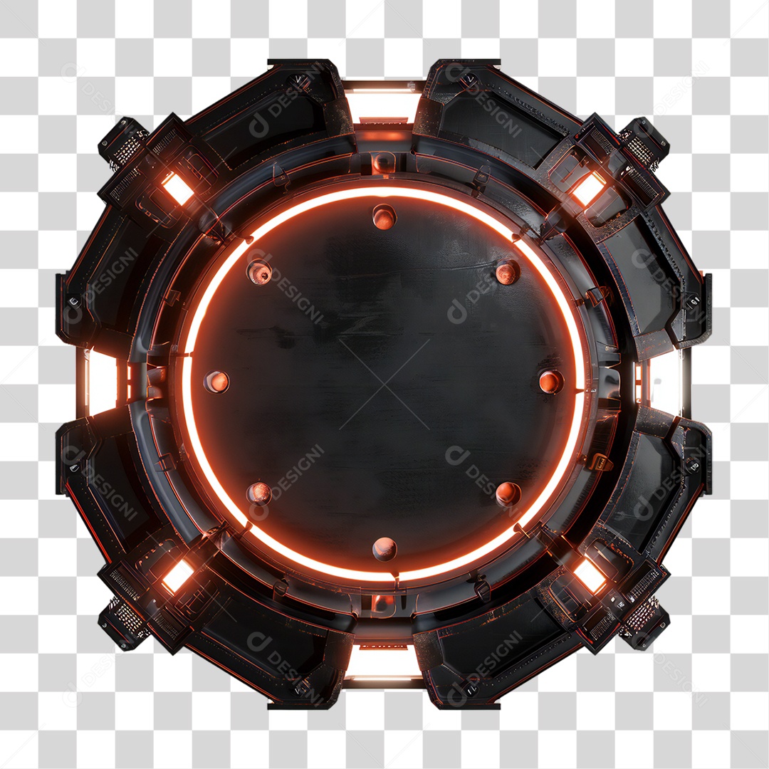 Elemento 3D Placa de Metal e Neon PNG Transparente