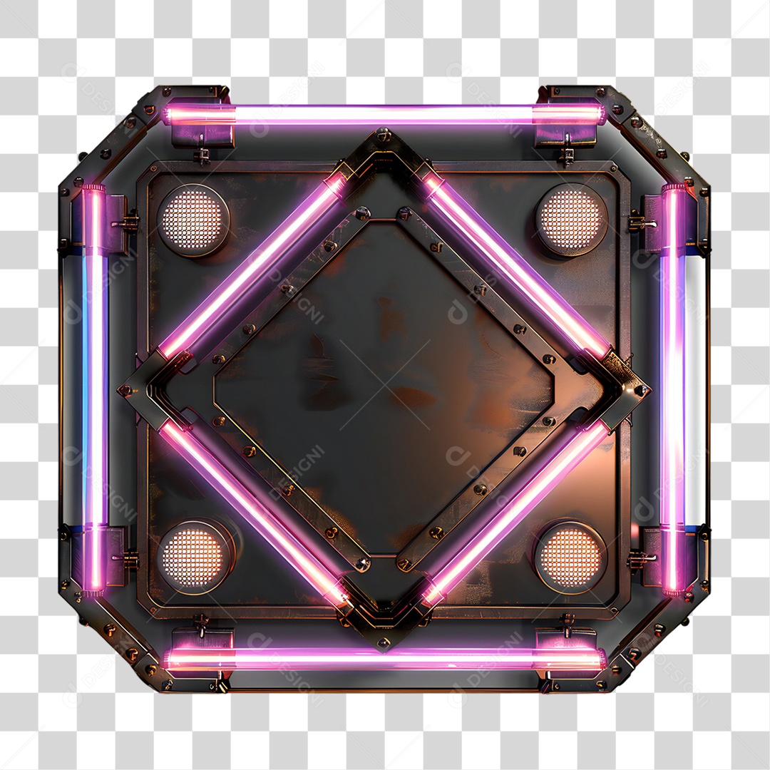 Elemento 3D Placa de Metal e Neon PNG Transparente