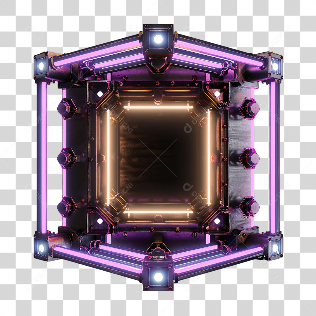 Elemento 3D Placa de Metal e Neon PNG Transparente