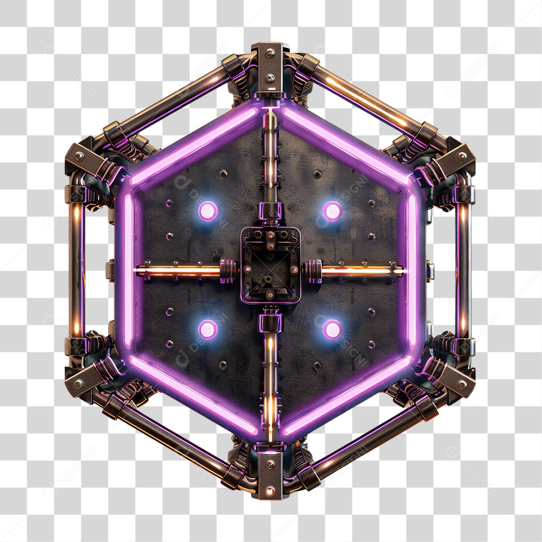 Elemento 3D Placa de Metal e Neon PNG Transparente