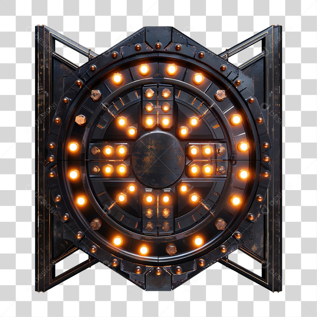 Elemento 3D Placa de Metal e Neon PNG Transparente