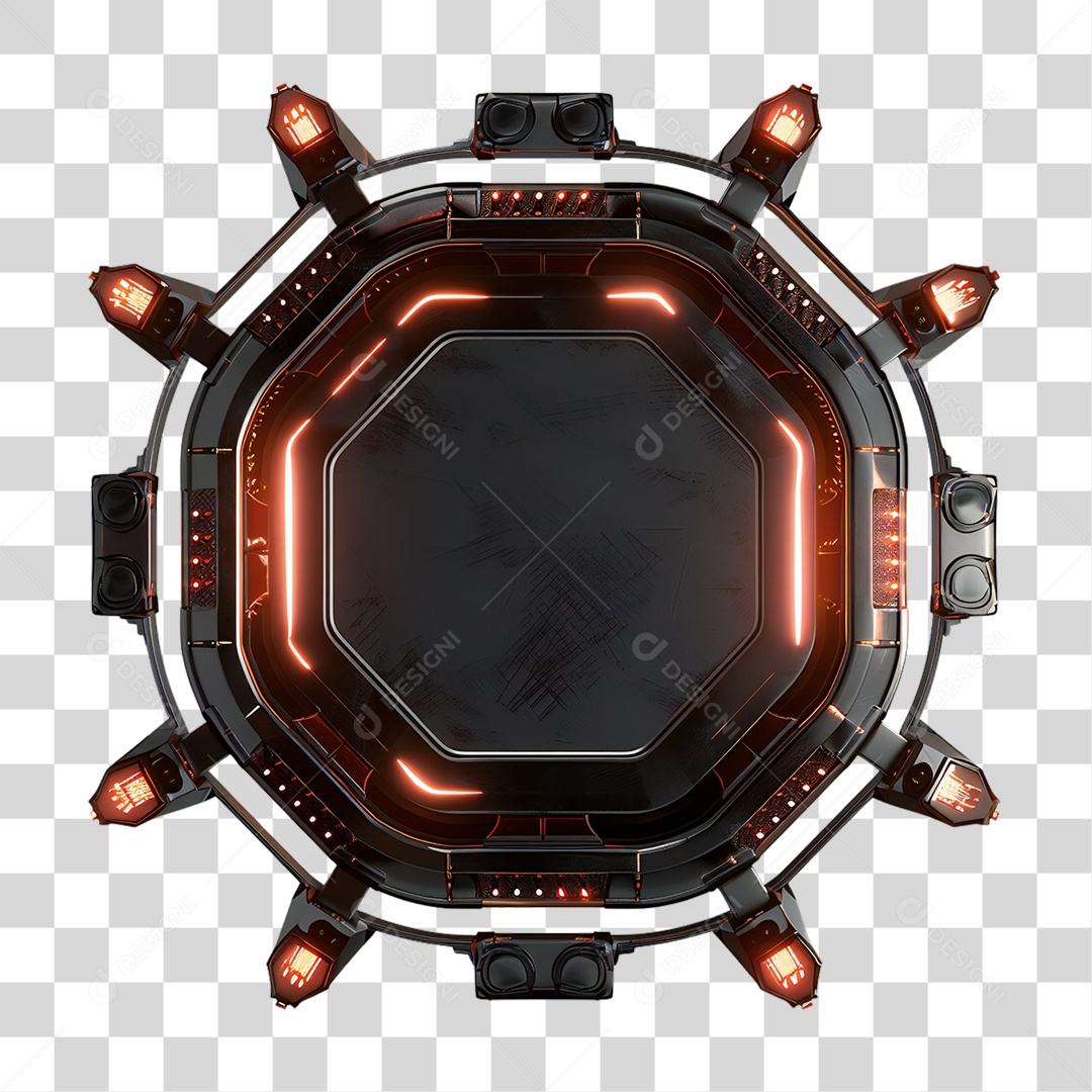 Elemento 3D Placa de Metal e Neon PNG Transparente