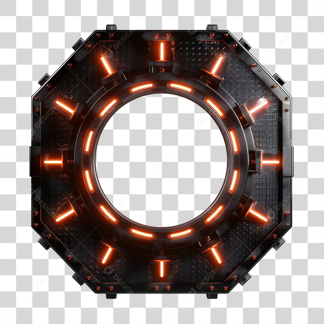 Transparent 3D Metal and Neon Plate PNG Element