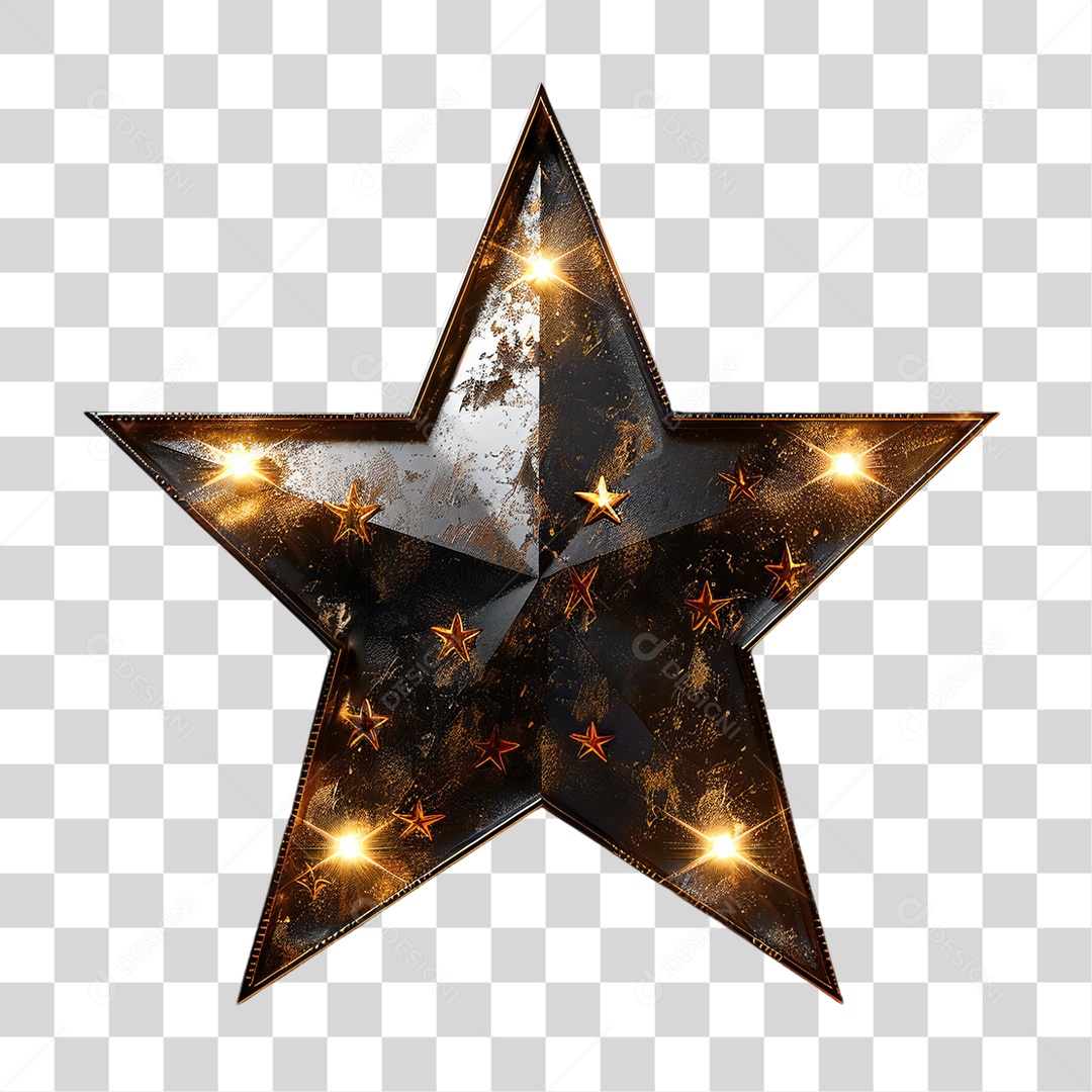 Elemento 3D Placa de Metal e Neon Estrela PNG Transparente