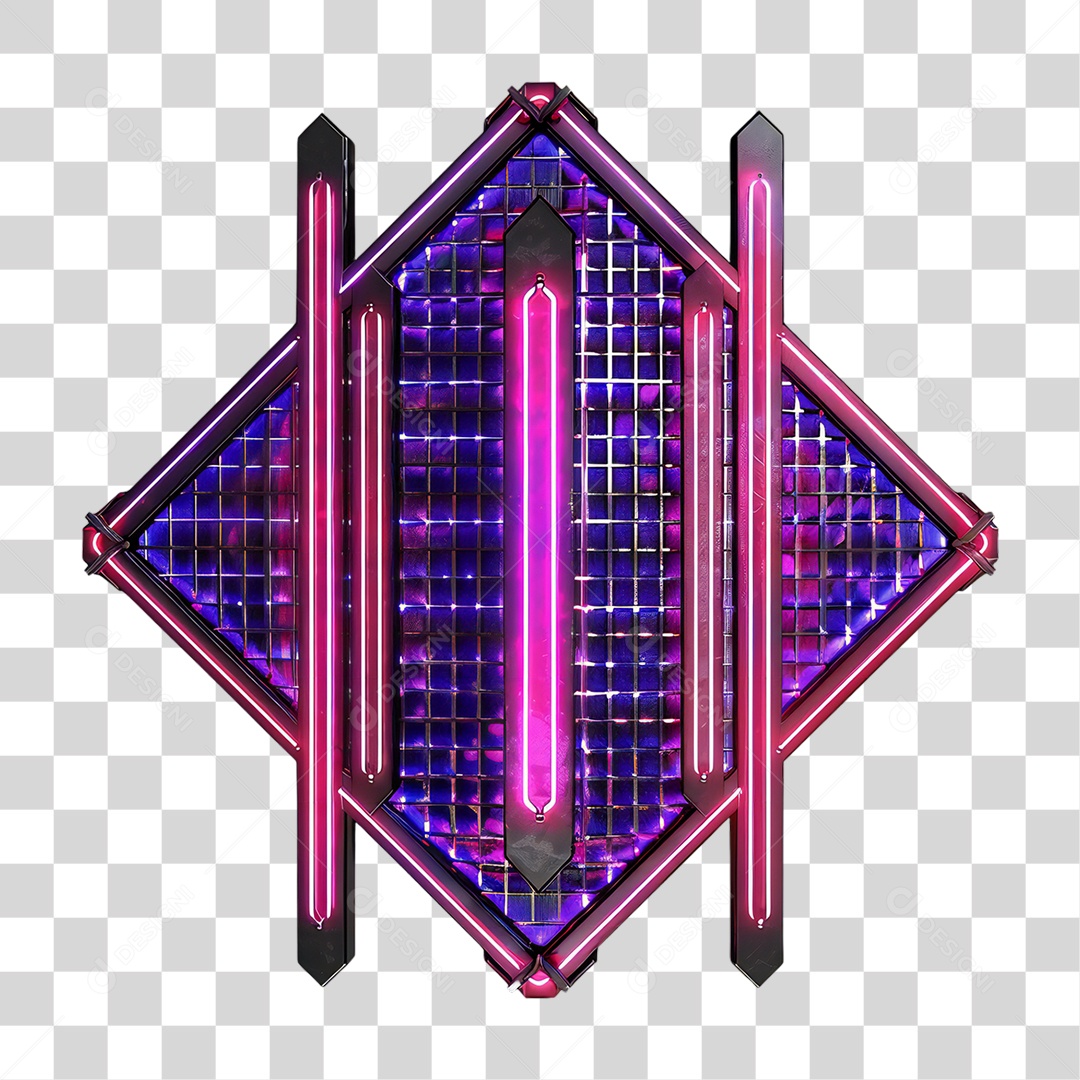 Elemento 3D Placa de Metal e Neon PNG Transparente
