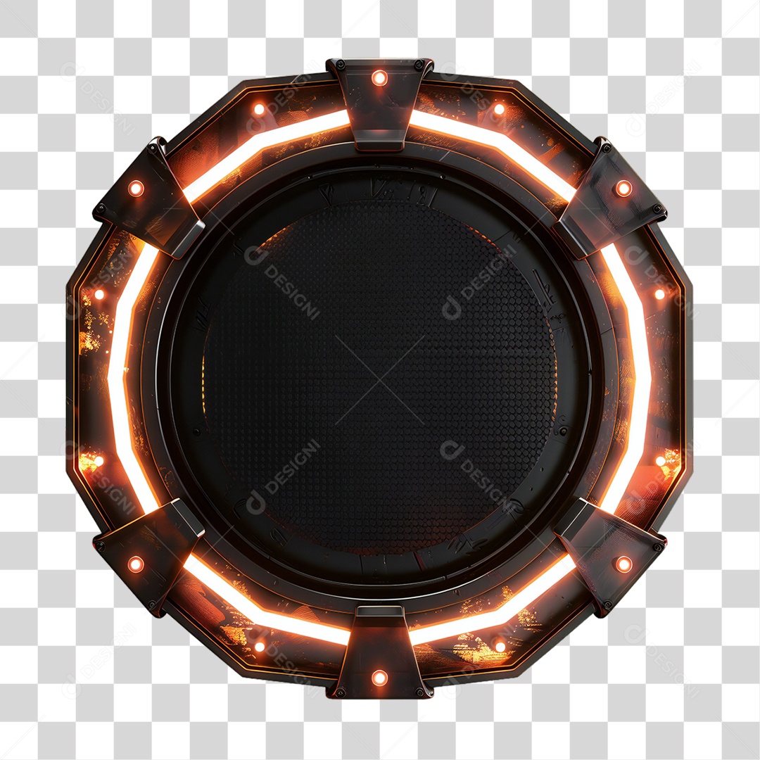Elemento 3D Placa de Metal e Neon PNG Transparente