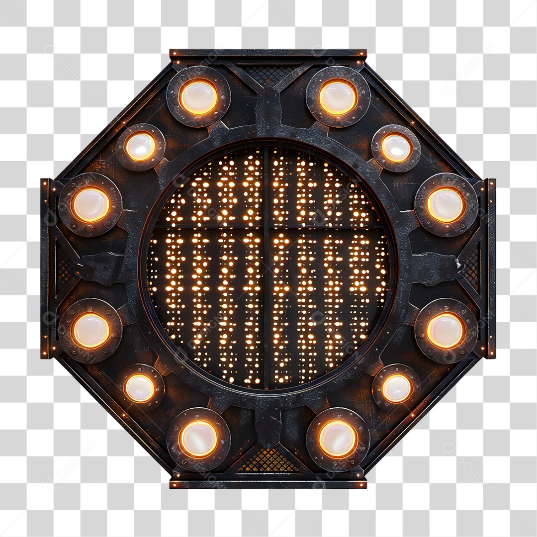 Elemento 3D Placa de Metal e Neon PNG Transparente