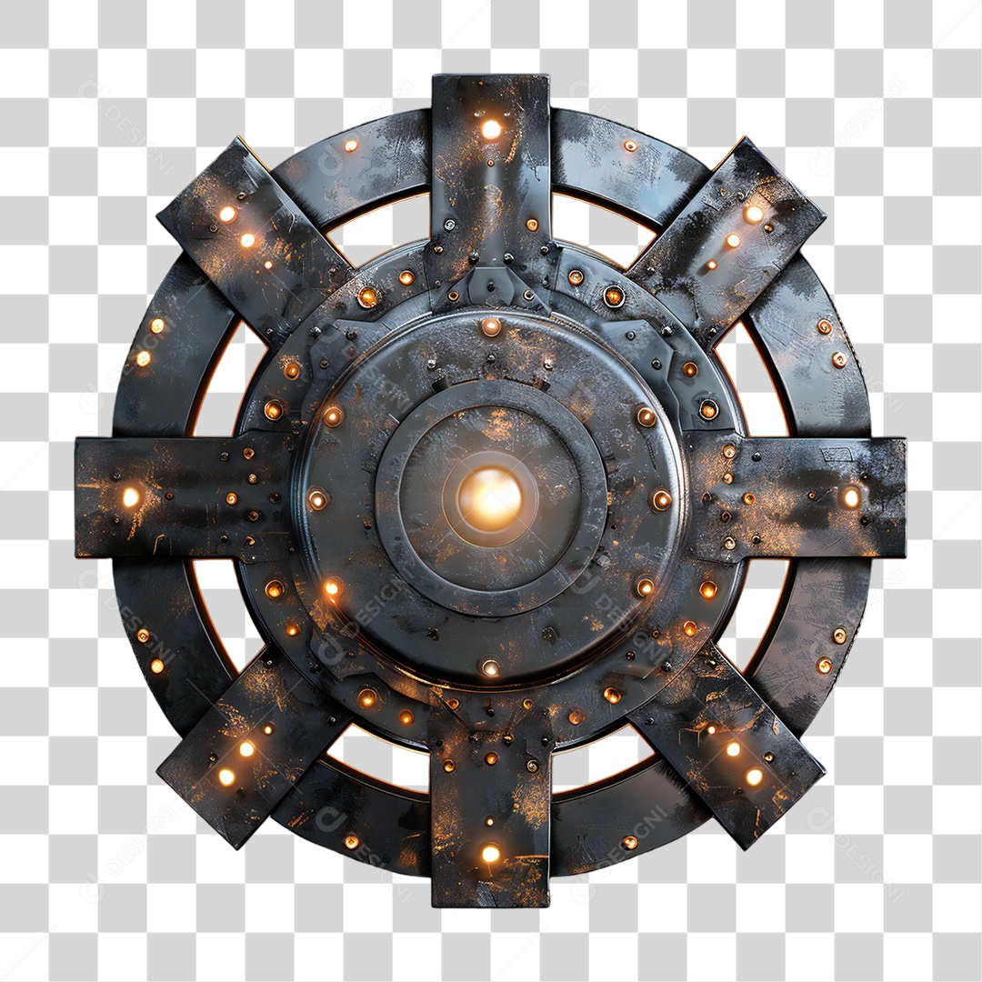 Elemento 3D Placa de Metal e Neon PNG Transparente