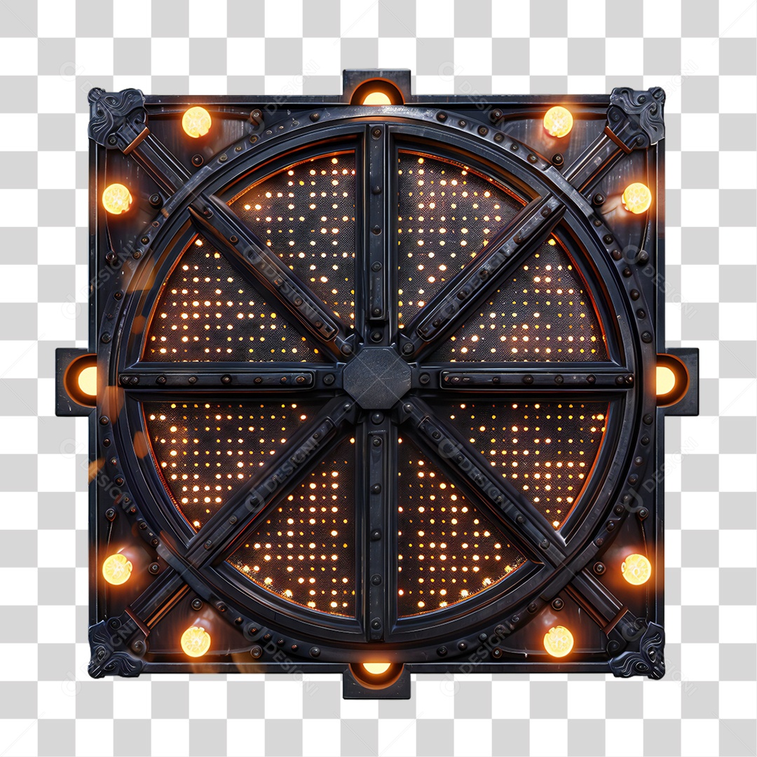 Elemento 3D Placa de Metal e Neon PNG Transparente