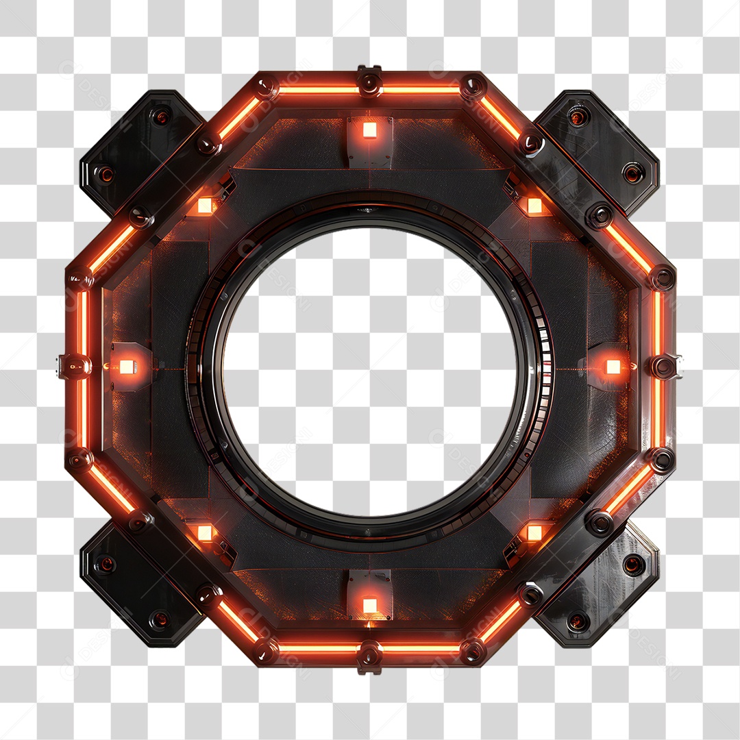 Elemento 3D Placa de Metal e Neon PNG Transparente