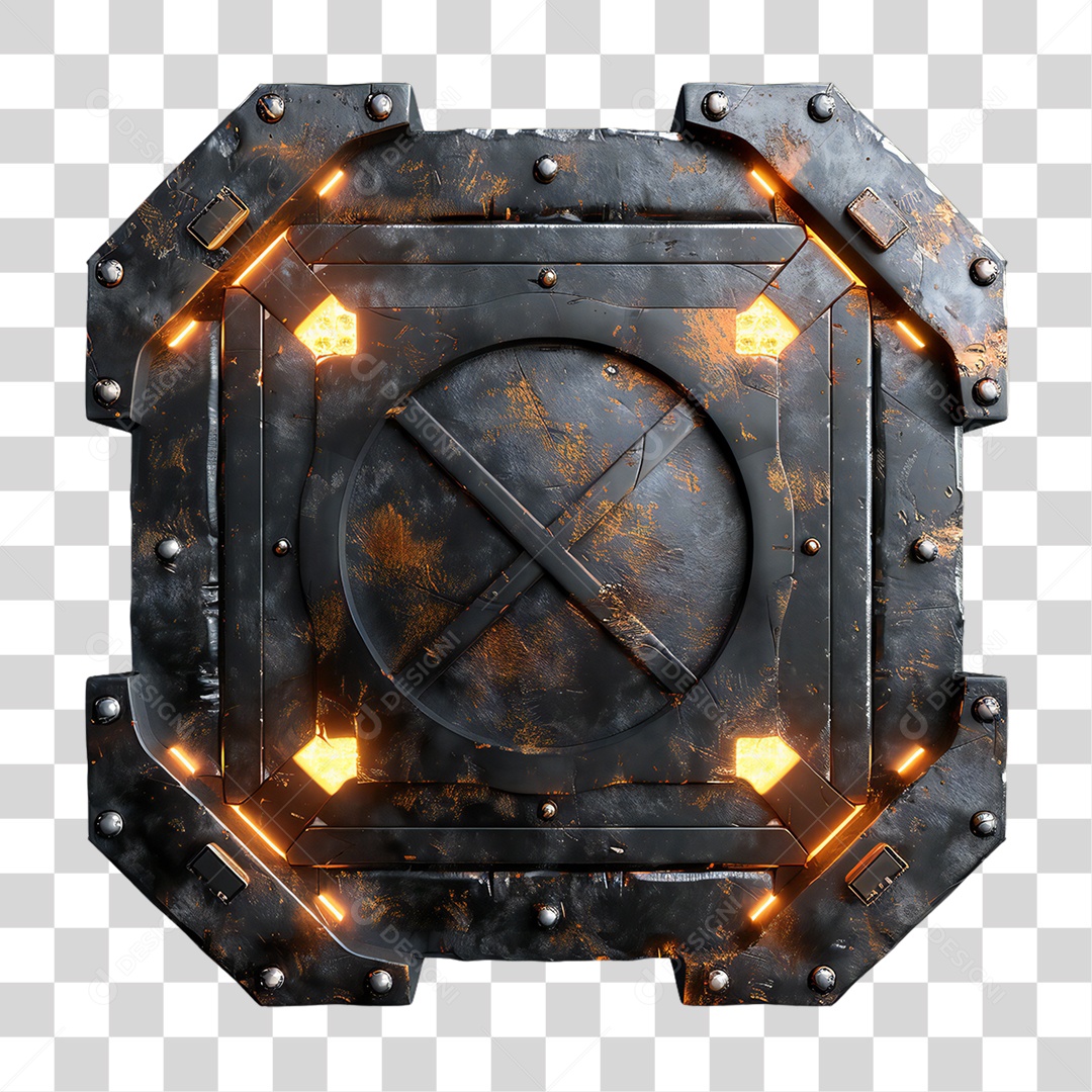 Elemento 3D Placa de Metal e Neon PNG Transparente