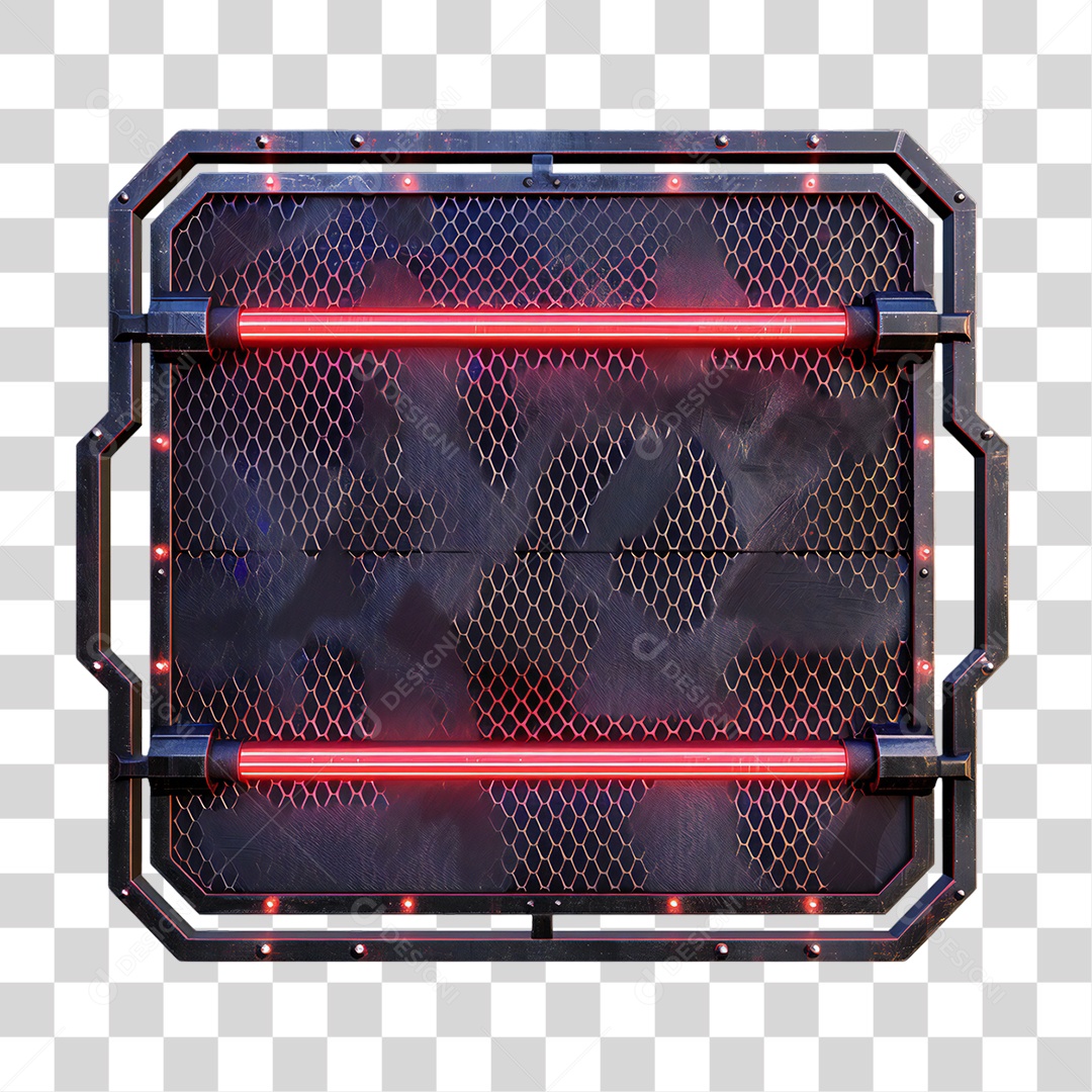 Elemento 3D Placa de Metal e Neon PNG Transparente