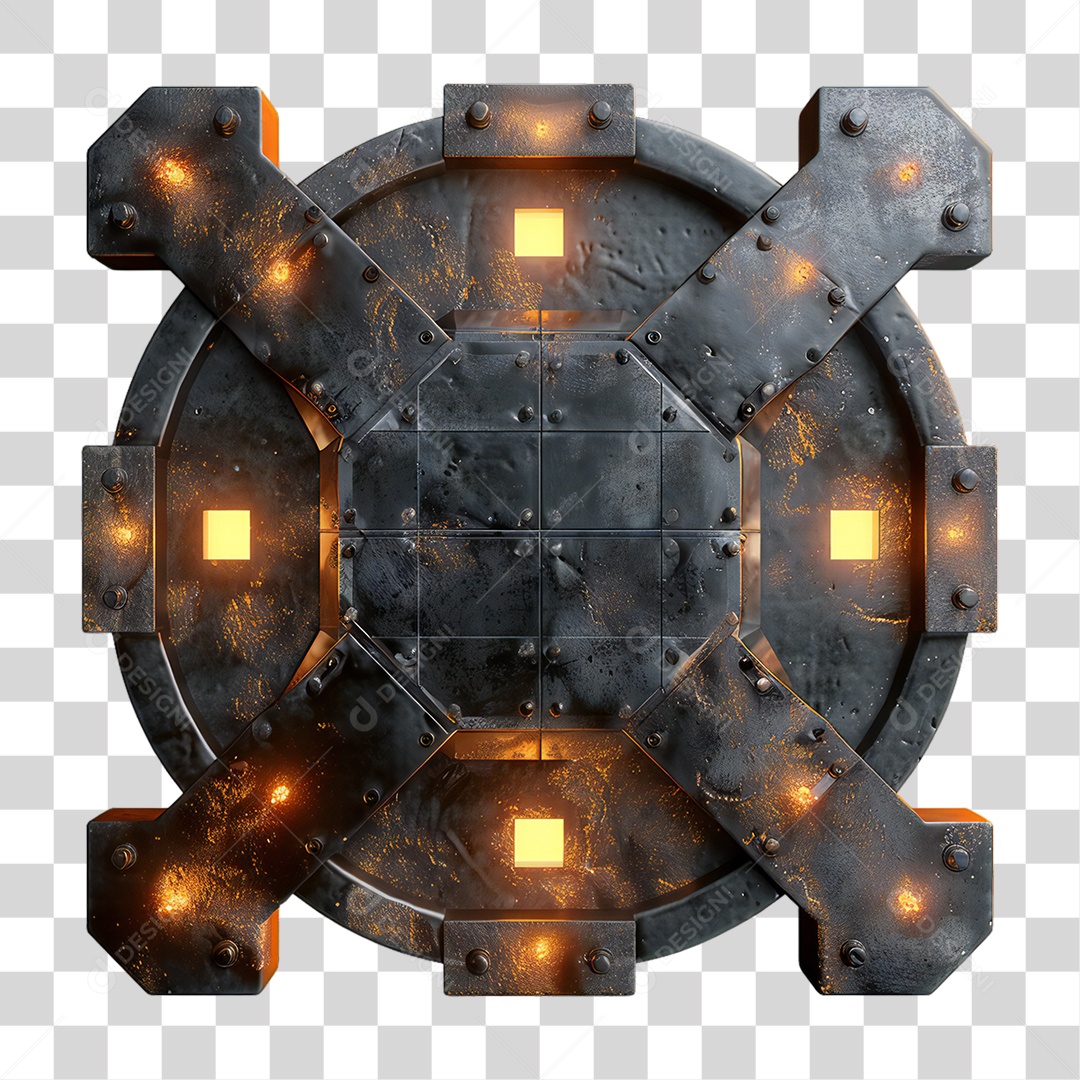 Elemento 3D Placa de Metal e Neon PNG Transparente