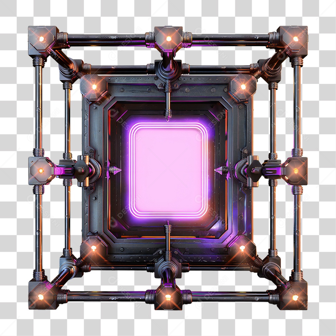 Elemento 3D Placa de Metal e Neon PNG Transparente