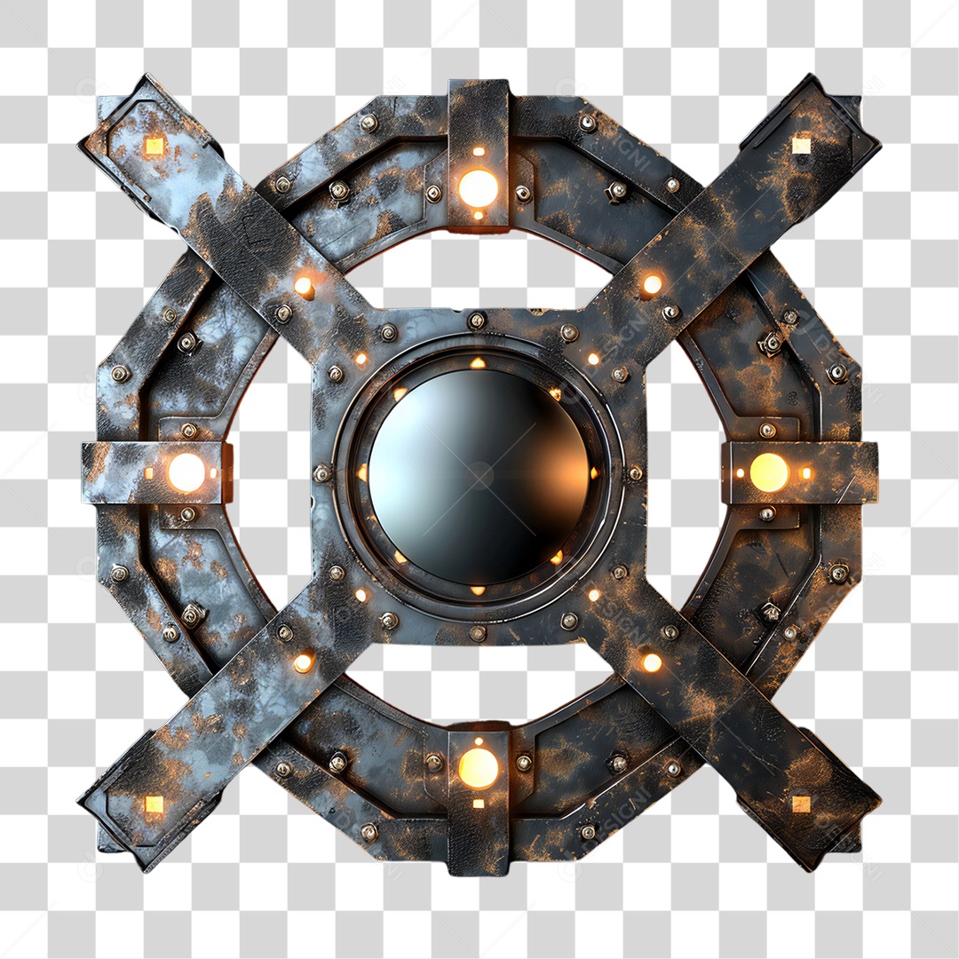 Elemento 3D Placa de Metal e Neon PNG Transparente