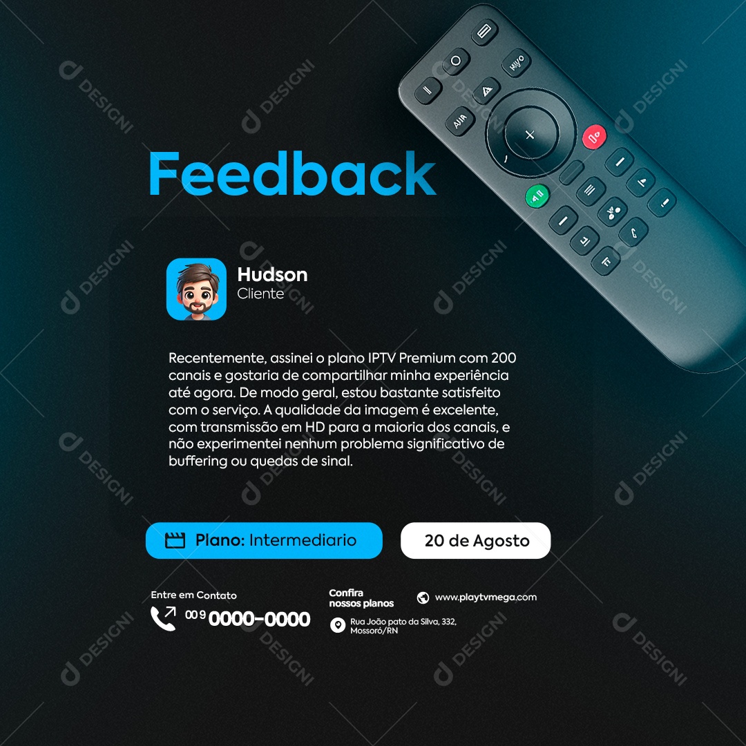 Feedback Recentemente Assinei o Plano IPTV Premium com 200 Canais Social Media PSD Editável