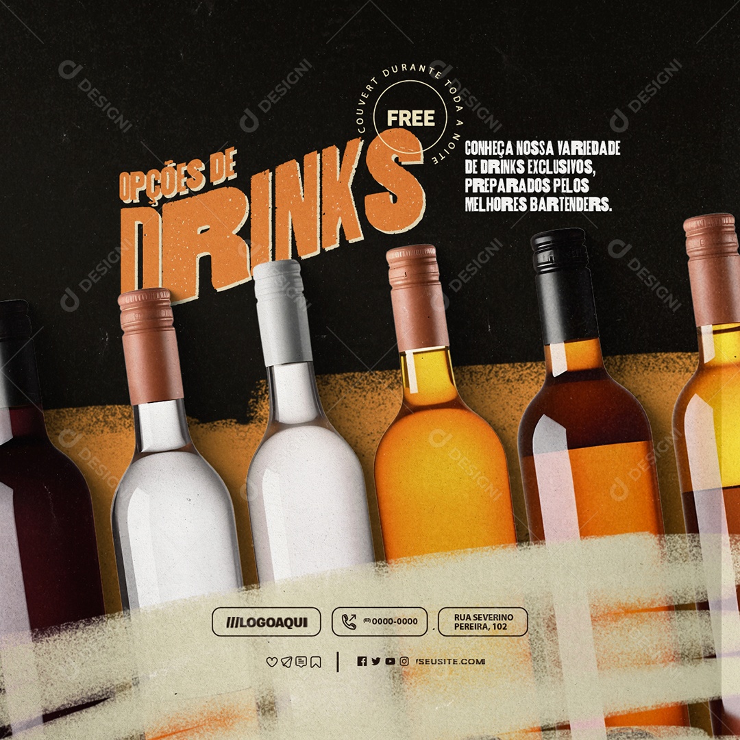 Pub Opções de Drinks Social Media PSD Editável
