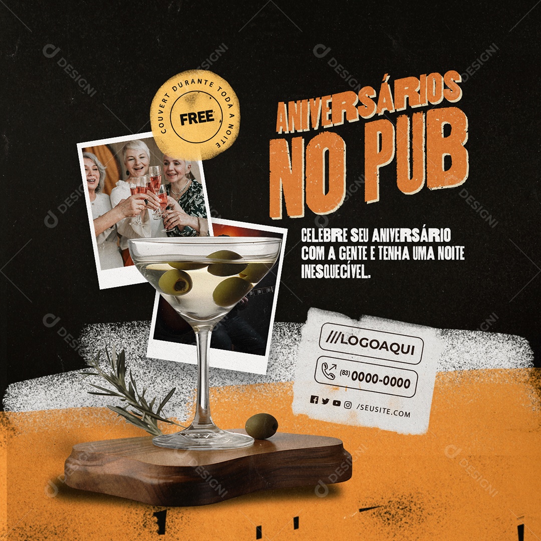 Pub Aniversário no Pub Social Media PSD Editável