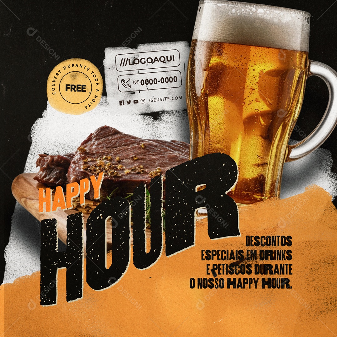 Pub Descontos Especial em Drinks e Petiscos Durante nosso Happy Hour Social Media PSD Editável